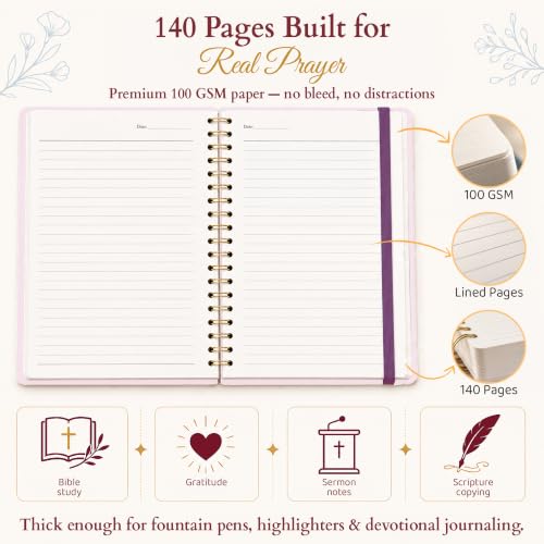 Hardcover Blank Christian Notebook – 140 Pages - Matthew 17:20 - color: Faith_Pink