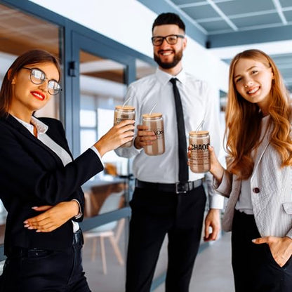 SiliFine Chaos Coordinator Gifts for Women, 6 Pcs Glass Cups with Lids - style: Chaos Coordinator