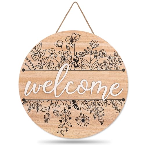 JarThenaAMCS 3D Wildflower Welcome Door Sign Black Wild Floral Wooden Hanging Sign Front Door Hanger for Indoor Outdoor Farmhouse Home Porch Window Decor - style: Black Wildflower