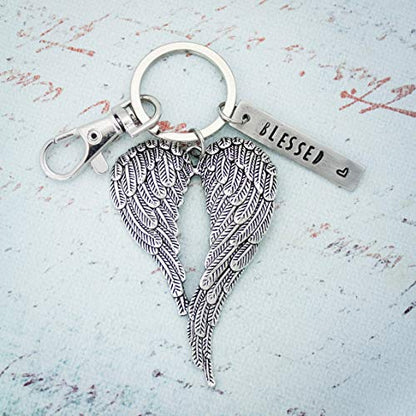 Angel Wing Key Chain, Blessed Heart KeyChain, Heavenly Key Fob, Angel Key Ring, Double Wings, Guardian Gift, Protection Symbol