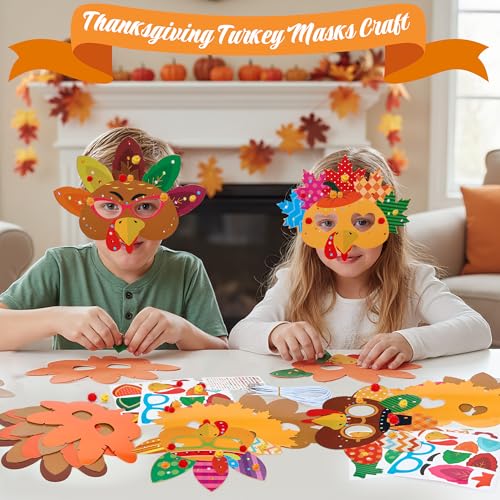 24 Sets Thanksgiving Turkey Masks Craft Kits DIY Turkey Face Mask Craft Kit - color: Turkey Masks