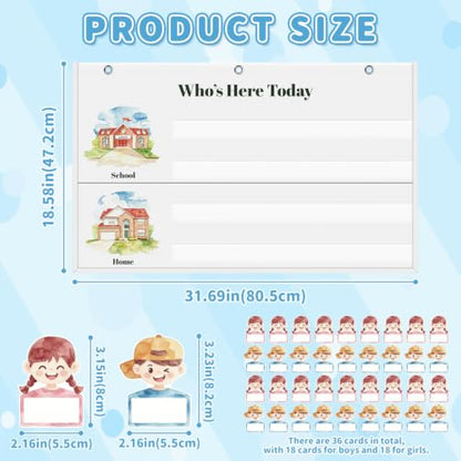 Attendance Pocket Chart for Classroom, Durable Classroom Management Pocket Chart 36 People Cards Included, Helping Hands Pocket Chart for Preschool Sunday School Kindergarten Daycare (White） - color: White-1