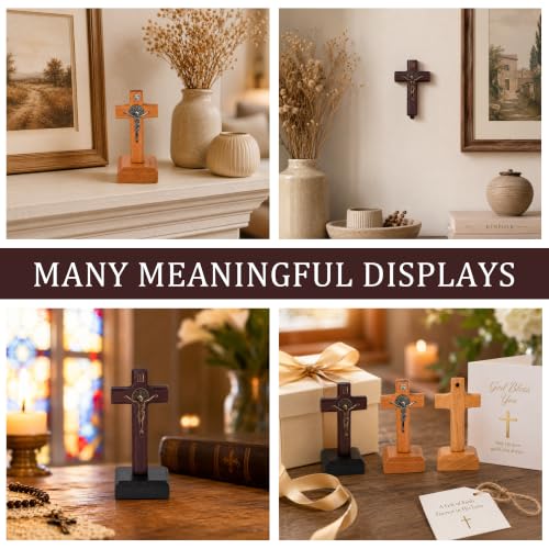 6 Pcs Crucifix Standing Catholic Wooden Standing Cross, 2.86 x 1.35 inches