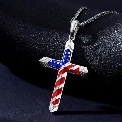 American Flag/Eagle/Star Necklace for Women 925 Sterling Silver Silver/Gold/Black American Flag Pendant 4th of July Jewelry for Wife Sister Girlfriend - color: White-2