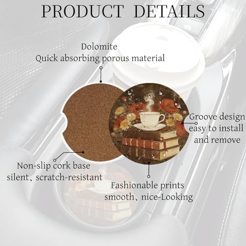 Ceramic Car Cup Coasters 2PCS - Coffee Book - color: Coffee Book