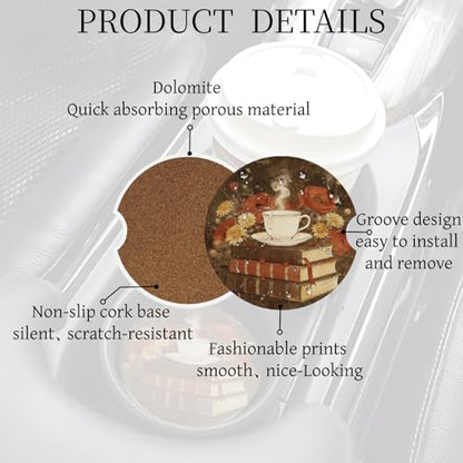 Ceramic Car Cup Coasters 2PCS - Coffee Book - color: Coffee Book