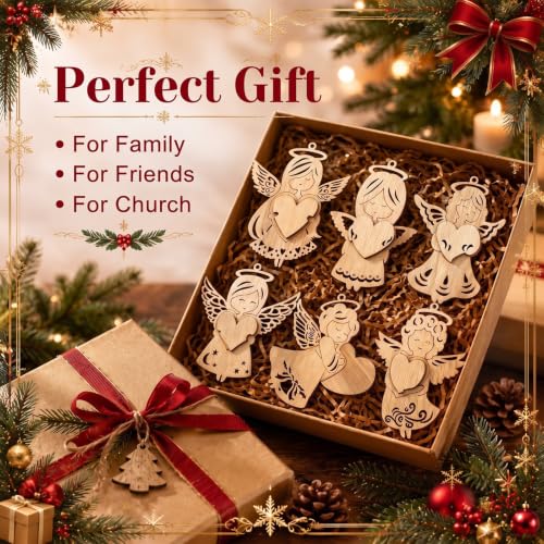 Halloscume 36 Pcs Christmas Wooden Angel Ornaments, Vintage, Elegant - style: Elegant