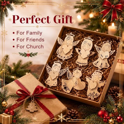 Halloscume 36 Pcs Christmas Wooden Angel Ornaments, Vintage, Elegant - style: Elegant