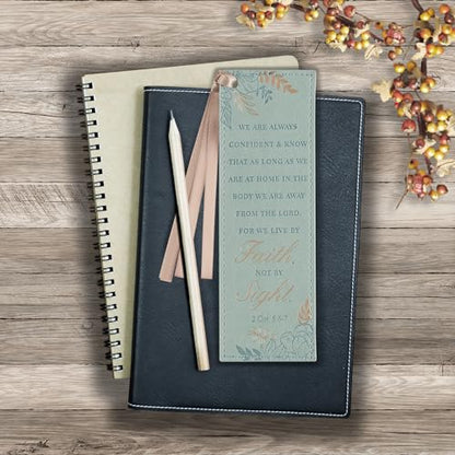 Christian Art Gifts Faux Leather Floral Bookmark for Women: Walk by Faith