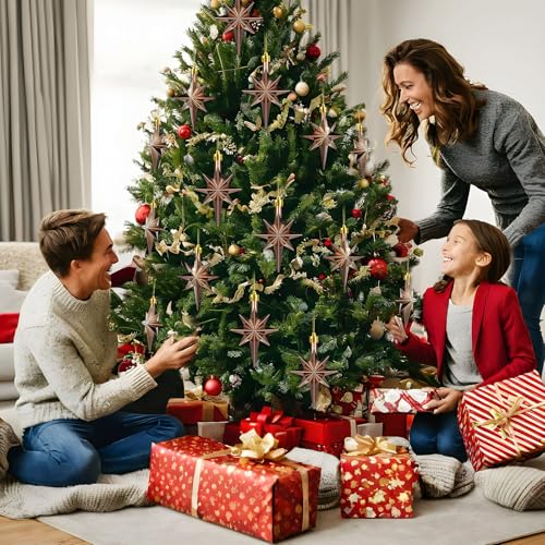 Syhood 12 Pack Light Coffee Christmas Tree Bethlehem Star Ornaments - color: Light Coffee