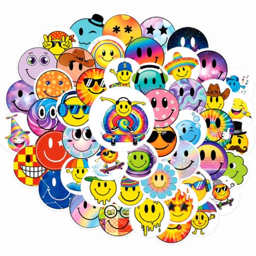 Cool Smiley Face Stickers, 50 Pcs, 2.12 Inch Waterproof for Water Bottles - color: Cool Smiley