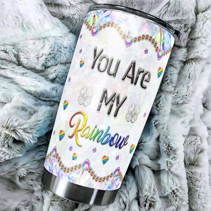 Pride Tumbler You Are My Rainbow Insulated Travel Coffee Mug Cup with Lids Stainless Steel 20 30 Oz Personalized Gifts for LGBT Lesbian Gay Couple Anniversary - color: LGBT 493