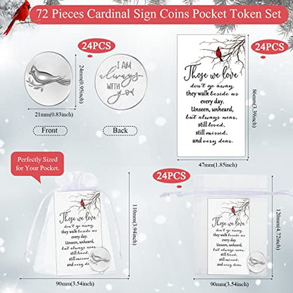Sureio 24 Memorial Angel Sign Coins Funeral Pocket Token Lucky Peace Sign Angel Coins Poem Prayer Cards White Organza Bags Gift Life Charms Christian Gift(Cardinal)