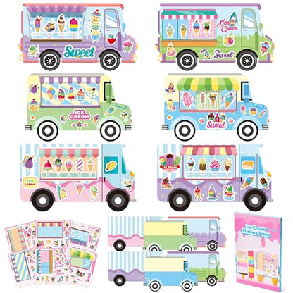 CY2SIDE Ice Cream Stickers Scene - 12set Make Your Own Ice Cream Cart Scene Sticker DIY Dessert Truck Shop Sticker with Mix Match Sweets Decals for Summer Party Classroom Activities - style: Ice Cream