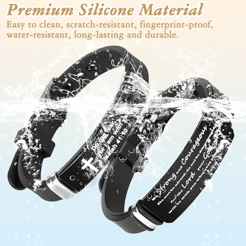 2 Pack Religious Inspirational Quote Cross Bracelets,Powerful Bible Verse Silicone Bracelet, Adjustable Wristband Encouragement Motivational Gifts for Men Women