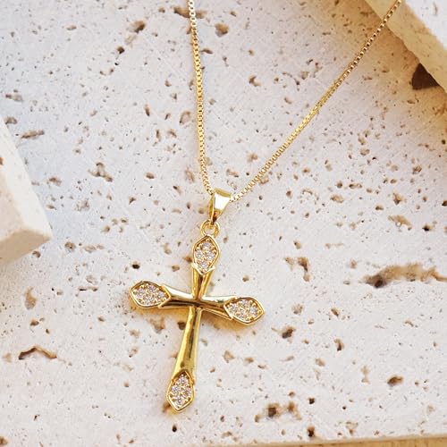 Gold Cross Necklace for Women, 14K Gold Plated - style: Zircon-accented cross
