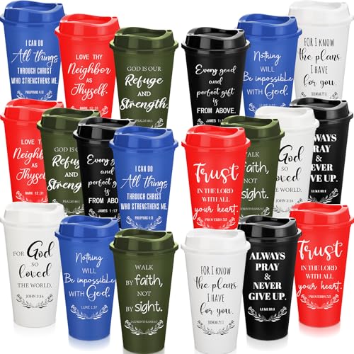 Skylety 20 Pack Christian Gifts Bulk 16oz Bible Verse Tumbler with Lids - color: Bold Color
