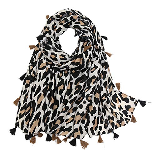 Yeieeo Boho Scarf for Women Lightweight Floral Printed Scarf Fall Winter Fashion Fringed Shawl - color: Leopard 1