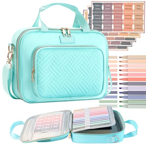 Bible Cover for Women Bible Case, Large Bible Bag, Bible Study Supplies Bible Journaling Kit Book Carrying Case with Bible Highlighters Tabs, Valentines Day Christian Gifts for Women (Blue) - color: Blue