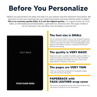 Personalized NKJV Small Print Bible for Adult, Name Engraved, Standard Size - color: Black, style: New King James Version