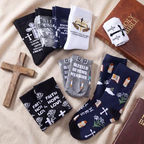 8 Pairs Christian Socks for Men Pastor Church Religious Gifts