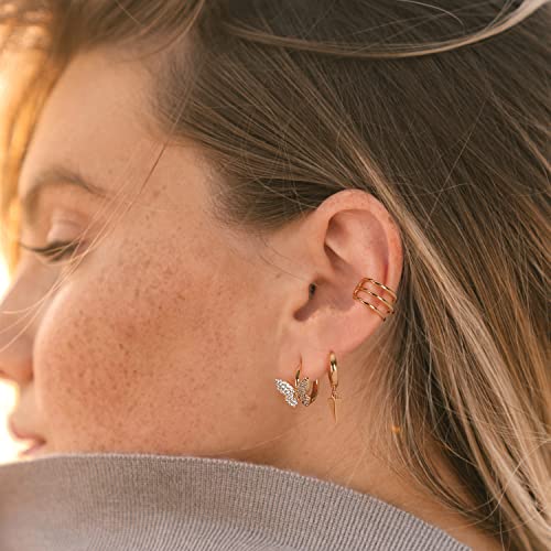 VACRONA Gold Heart Hoop Earrings Huggie Earrings for Women 14k Gold Plated Small Hoops Earrings - color: cone spike