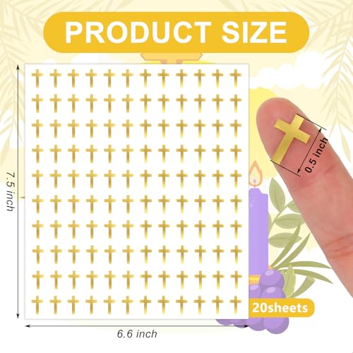 JarThenaAMCS 2400Pcs Mini Cross Sticker Gold Foil Paper Decals Baptism Christening Self-Adhesive Stickers for Easter Envelopes Scrapbook Gifts DIY Supplies, 0.5 in - style: Cross