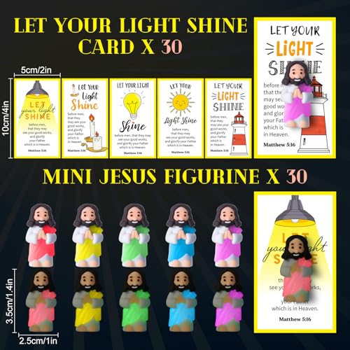 CroBlissful 30 Sets Mini Jesus Figurines Bulk Christian Glow in The Dark with Let Your Light Shine Cards for Christian Sunday School Religious Party Favor Halloween(Hands Together) - style: Hands Together