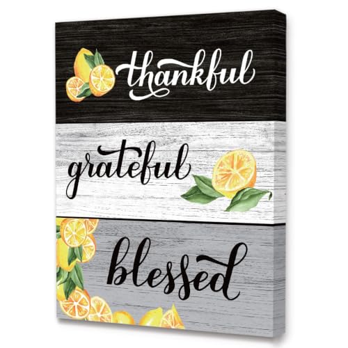 LISTNGBO Thankful Grateful Blessed Wall Decor,Lemon Kitchen Wall Art - color: Grateful Thankful Blessed Lemon