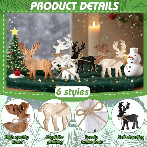 Yuntau 6 Pcs Christmas Table Decoration Wooden Elk Table Centerpieces - style: Elk
