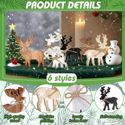 Yuntau 6 Pcs Christmas Table Decoration Wooden Elk Table Centerpieces - style: Elk