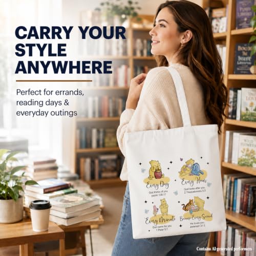 Cute Pooh Bear Aesthetic Reusable Tote Bag, Funny Gifts for Women Friends - color: Every