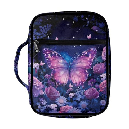 Suobstales Butterfly Rose Daisy Flower Print Bible Covers for Women Men Lightweight Bible Bag Bible Accessories with Handle and Zippered Pocket Bible Tote Bag for Kids - color: Butterfly Rose Daisy Flower