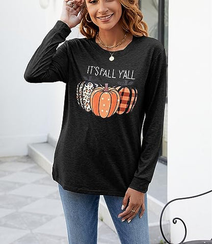 Womens Pumpkin Graphic Sweatshirts Crewneck Casual Fall Long Sleeve Tops - color: Black, size: X-Large