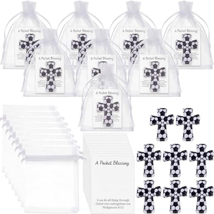 Hollowfly 12 Set Soccer A Pocket Blessing with Gift Cards and Organza Bags Cross Pockets Blessing Soccer Encouragement Gifts Christian Keepsake for Athletes Players Sports Lovers Team Coach Graduation - style: Soccer