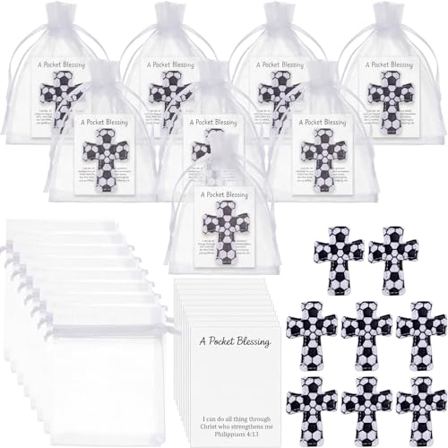 Hollowfly 12 Set Soccer A Pocket Blessing with Gift Cards and Organza Bags Cross Pockets Blessing Soccer Encouragement Gifts Christian Keepsake for Athletes Players Sports Lovers Team Coach Graduation - style: Soccer