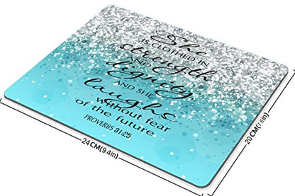 Smooffly Proverbs 31:25 Mouse Pad,Bible Verse Blue Sparkles Glitter Pattern Mouse Pad