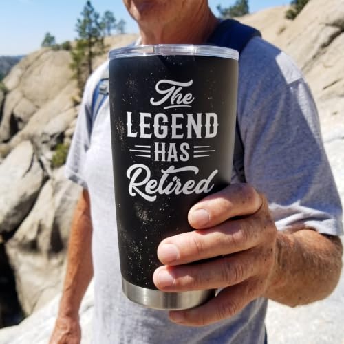 SANDJEST Retirement Gifts for Coworker, Colleagues - The Legend Has Retired Tumbler - Birthday, Christmas, Happy Retirement Gifts - 20oz Stainless Steel Insulated Coffee Travel Mug Gift for Men, Women - color: Retirement 1
