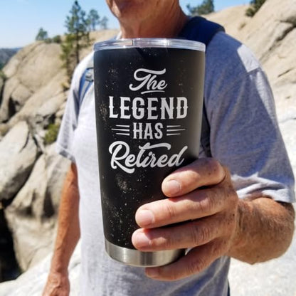 SANDJEST Retirement Gifts for Coworker, Colleagues - The Legend Has Retired Tumbler - Birthday, Christmas, Happy Retirement Gifts - 20oz Stainless Steel Insulated Coffee Travel Mug Gift for Men, Women - color: Retirement 1