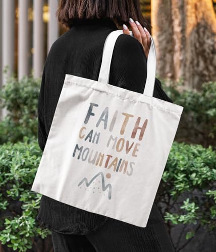 Christian Bible Inspirational Tote Bag for Church Baptism - color: Faith Can Move