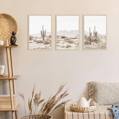 YUFEIART 3 Piece Sonoran Desert Cactus Framed Wall Art Set of 3 12x16 - color: Desert Cactus, size: 12x16 Framed