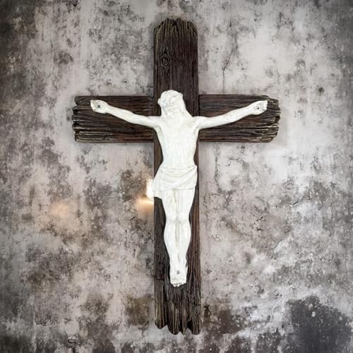 Top Brass Jesus Crucifix Cross, Rustic Catholic Christian Wall Decor, 12"