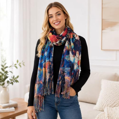 Umjetnost Soft Cashmere Feel Scarf For Women Winter Warm Scarves Large Shawl Wrap Monet Van Gogh Art Print - color: C01 Red