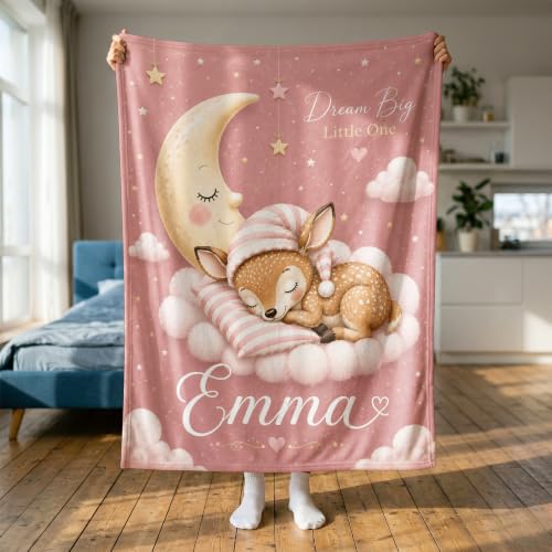 Personalized Baby Blanket With Name, Custom Baby Blankets Gift for Boy Girl - color: Blush Pink, size: Deer