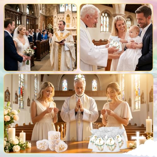 ANGOLIO Baptism Religious Gift Bulk, Bead Rosary Cross Necklaces
