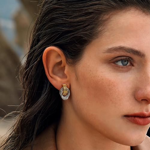 14K Gold Earring Cross Waterdrop Butterfly Heart Knot Earrings for Women Gold Silver Cross Leverback Drop Gold Silver Teardrop Hoop Dangle Earring White Gold Dangle Drop Earring - color: Two Tone-Statement Knot Dangle Earring