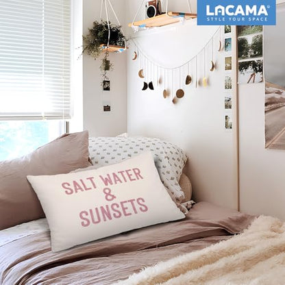 Lacama Pink Coastal Beach 12x20 Pillow Cover, Preppy Beach Room Decor - color: Coast-salt Water and Sunsets