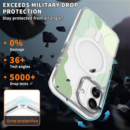 for iPhone 17 Case [Compatible with Magsafe],Girls Women Clear Magnetic Case Silicone Shockproof Protective Cover with Pattern Aesthetic Green Wavy Art - color: Aesthetic Green Wavy Art, size: iPhone 17