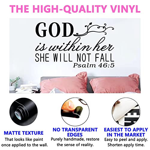 SEATUNE Wall Decals for Women, Wall Decals for Bedroom, God Quotes Bible Verse Christian Religious Prayer Jesus Faith Positive Vinyl Art Decor Home Stickers God is Within Her She Will Not Fall 21"X12" - color: God is Within Her, size: Small