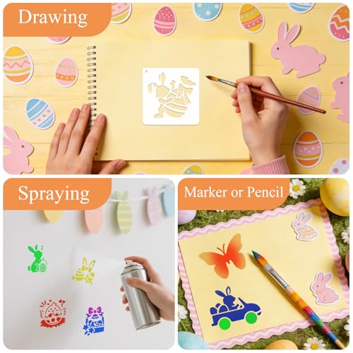 72 PCS 3x3 Inch Easter Stencils for Painting - Reusable Easter Templates Chicks Eggs Bunny Farm Spring Painting Templates on Wood, Glass, Fabric, Window Door Decor DIY Decoration - style: 72PCS Easter